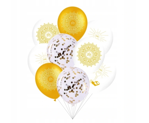 balony na komunię świętą - zestaw 9 sztuk - mix - złoto-białe