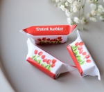 krówki na dzień kobiet - czerwone z motywem tulipanów - słodki upominek (minimalne zamówienie 20 szt.) 