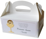praktyczne złote pudełka na ciasto komunijne IHS z imieniem (minimalne zamówienie 15 szt.) 