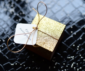  PODZIĘKOWANIA I WINIETKI W JEDNYM - złote BROKATOWE doniczki w stylu glamour  (minimalne zamówienie 15 szt.)