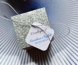 nietypowe upominki weselne - SREBRNE BROKATOWE doniczki z nasionkami (minimalne zamówienie 15 szt.)