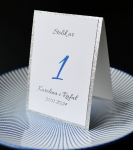 eleganckie SREBRNE BROKATOWE numery stolików weselnych 