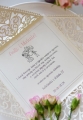 kartka z życzeniami dla pary młodej - elegancka ażurowa w kolorze ecru - personalizacja w cenie - miejsce na prezent - pieniądze dla pary młodej