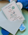 zaproszenia na baby shower bocianowe dla chłopczyka - niebieski króliczek - w oczekiwaniu na maluszka - personalizacja w cenie- koperta ozdobna w cenie - przyjęcie z okazji zbliżających się narodzin dziecka