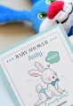 zaproszenia na baby shower bocianowe dla chłopczyka - niebieski króliczek - w oczekiwaniu na maluszka - personalizacja w cenie- koperta ozdobna w cenie - przyjęcie z okazji zbliżających się narodzin dziecka