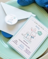 zaproszenia na baby shower bocianowe dla chłopczyka - niebieski króliczek - w oczekiwaniu na maluszka - personalizacja w cenie- koperta ozdobna w cenie - przyjęcie z okazji zbliżających się narodzin dziecka