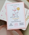 zaproszenia na baby shower bocianowe dla DZIEWCZYNKI - różowy króliczek - w oczekiwaniu na maluszka - personalizacja w cenie- koperta ozdobna w cenie - przyjęcie z okazji zbliżających się narodzin dziecka - modna koperta z kalki
