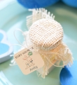 dekoracje na baby shower dla dziewczynki - miód miodki ze spersonalizowaną zawieszką - zasłodź gości - grafika różowego króliczka