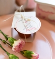 upominki dekoracje na baby shower - nietypowe, spersonalizowane doniczki z nasionkami - różowy króliczek dla dziewczynki - na przyjęcie "bocianowe"