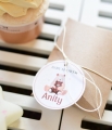 rustykalne pudełka na cukierki na przyjęcie baby shower z grafiką misia - dowolny tekst na zawieszce - personalizacja w cenie  - dekorajce na przyjęcie z okazji oczekiwania na narodziny maluszka