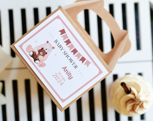 rustyklane pudełka na ciasto z okazji baby shower - przyjęcie z okazji zbliżających się narodzin dziecka - dowolny nadruk / personalizacja w cenie