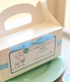 opakowania na ciasto z okazji baby shower - niebieski króliczek dla chłopca - dekoracje na "bocianowe" - z okazji zbliżających się narodzin