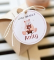 rustykalne eko brązowe pudełka boxy na cukierki  - na przyjęcie z okazji baby shower - spersonalizowane dekoracje na baby shower / bocianowe