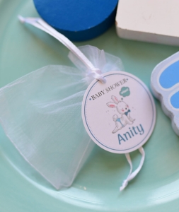 woreczki na cukierki  z zawieszką - baby shower - niebieski króliczek (minimalne zamówienie 15 szt.) 
