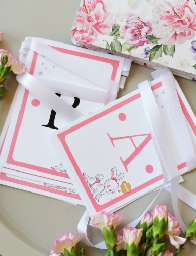 baner, girlanda na baby shower z dowolnym Twoim tekstem  - kolekcja różowy króliczek - różowe dekoracje na baby shower dla dziewczynki