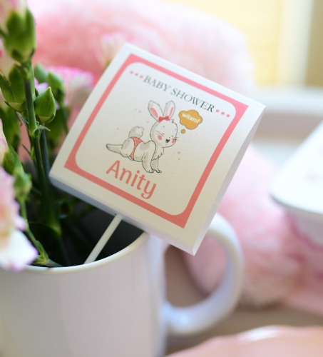 lizaczki słodkości na przyjęcie z okazji baby shower - słodkie upominki w oczekiwaniu na maluszka - wersja różowa z króliczkiem dla dziewczynki