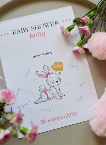 pamiatka Twojego baby shower w ramce A4 - zbierz podpisy i stwórz wyjątkową pamiątke na ściane twojej imprezy w oczekiwaniu na maluszka