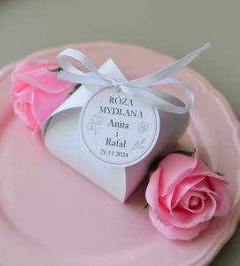 róże kwiaty mydlane w personalizowanym boxie - podziekowania weselne (minimalne zamówienie 15 szt.) 