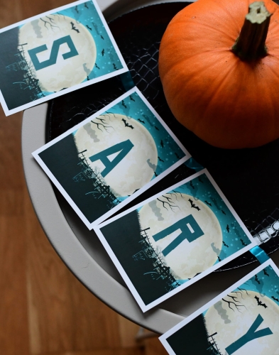 baner girlanda halloweenowa z dowolnym nadrukiem tekstu; personalizowane dekoracje na halloween