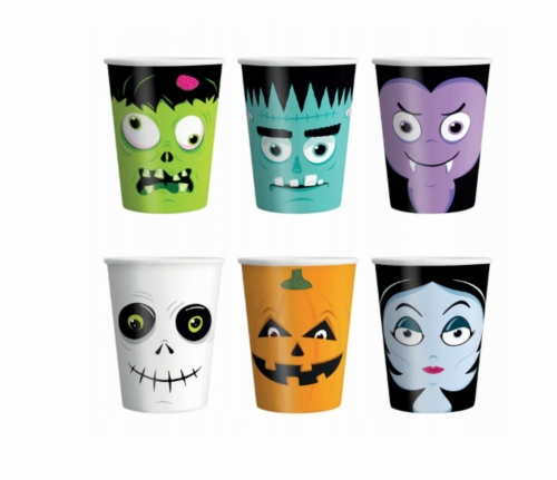 dekoracje na halloween - kubki 6 sztuk monsters
