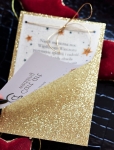 nowość - brokatowe ZŁOTE kartki świączne dla firm z życzeniami na kalce (minimalne zamówienie 15 szt.) 