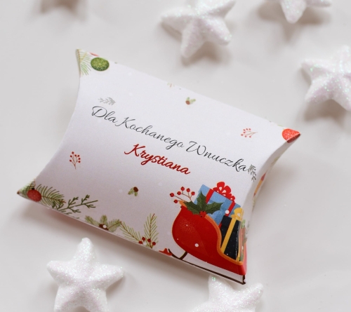 świąteczne pudełka z imieniem na pieniądze - personalizowy prezent pod choinkę