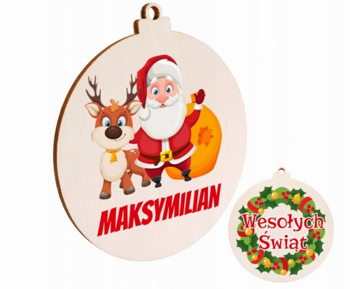 drewniana bombka dwustronna z nadrukiem imienia