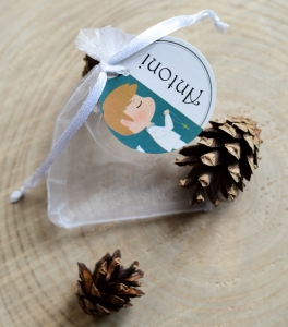 woreczek z organzy - podziękowania komunijne dla chłopca (minimalne zamówienie 15 szt.) 