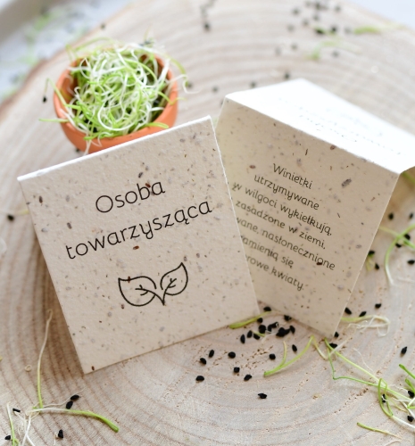 rosnące winietki na stół z listą gości - 100% biodegradowalne, zgonie z ideą zero waste - z nasionkami roślin