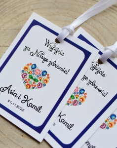 granatowe zawieszki na wódkę weselną folk (minimalne zamówienie 20 szt.) 