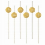 słomki komunijne do picia białe ze złotym ihs - komplet 6 sztuk