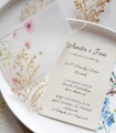 nietypowe, personalizowane zawiadomienia na ślub z papieru z trawy z polnymi kwiatami - styl boho - wydruk listy gości i projekt w cenie