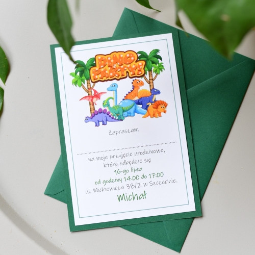 personalizowane zaproszenia na urodziny przedszkolaka w dinozaury DINO PARTY