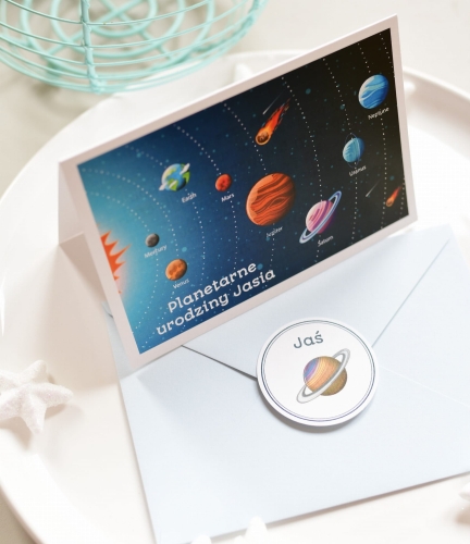 zaproszenia na urodziny dla chłopca - planety i kosmos -personalizacja w cenie - szybka realizacja
