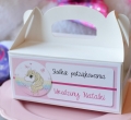 personalizowane pudełka na ciasto na urodziny dla dziewczynki - urodziny dziecka przedszkolaka - wzory - jednorożec , księżniczki, kotki jednorożce, tęcza, syrenka, babeczki