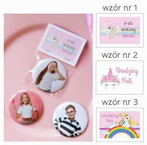 urodzinowe magnesy ze zdjęciem dziecka w opakowaniu dla dziewczynki (minimalne zamówienie 15 szt.)