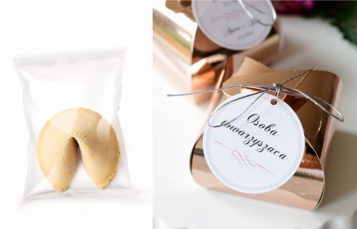 winietki weselne golden rose z podziekowaniem - ciasteczko z wróżbą - ciasteczko szczęścia - nietypowe upominiki dla gości weselnych