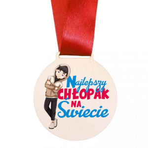 drewniany medal Najlepszy Chłopak na Świecie - upominki szkolne na Dzień Chłopaka