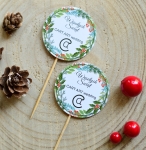 świąteczne proporczyki pikery na ciasto wianek 07 z logo firmy - cena za 10 sztuk
