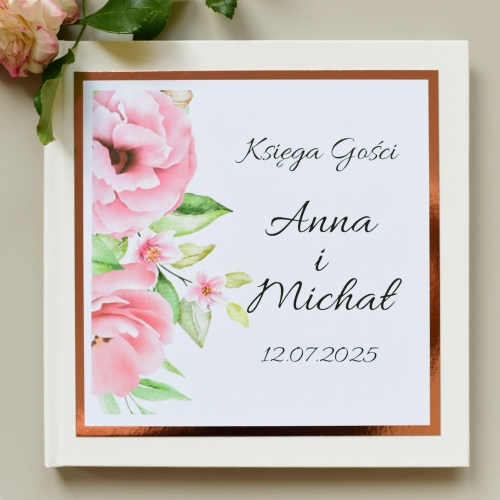 personalizowana księga gości weselnych - piwonie