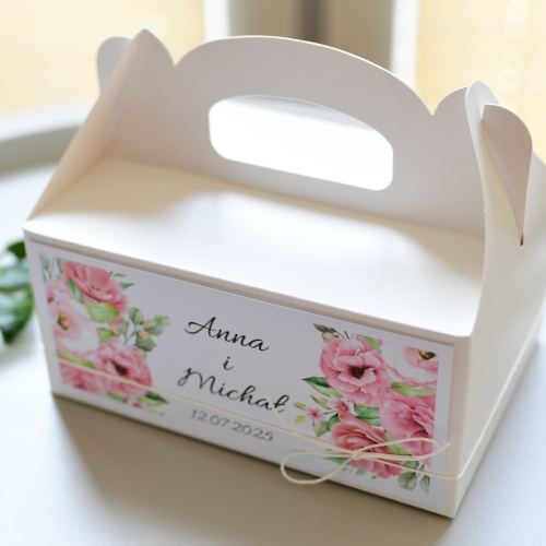 personalizowane pudełka na ciasto weselne - piwonie
