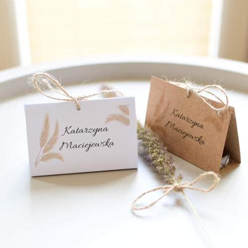 personalizowane winietki ślubne z merci - kolekcja boho trawy