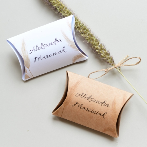 winietki weselne i pudełka w jednym - personalizacja i wydruk listy gości w cenie - kolekcja dekoracji ślubnych boho trawy