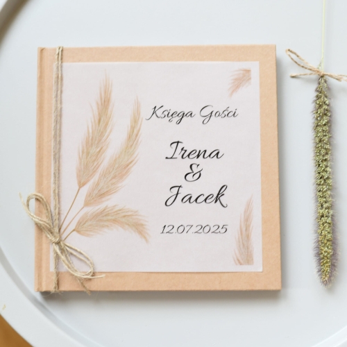 księga gości weselnych w stylu boho z grafiką traw
