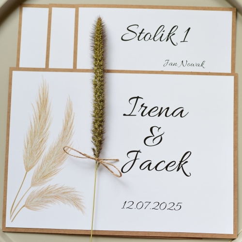 personalizowany rozstaw stolików weselnych w stylu boho - grafika traw - ekspresowa realizacja