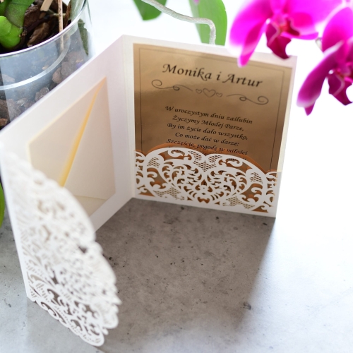 glamour kartka na ślub z Twoimi życzeniami - kremowo-złota