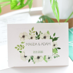kwiatowe zaproszenia ślubne z zieloną, personalizowaną kopertą (minimalne zamówienie 15 szt.)