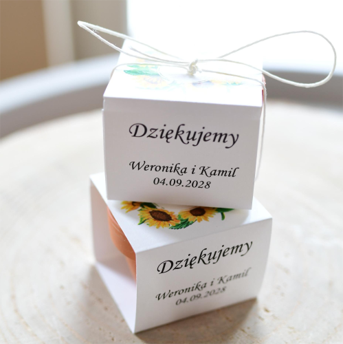 nietypowe podziękowania dla Gości weselnych - doniczki z nasionkami słonecznika  - upominiki weselne - rustykalne