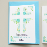 zaproszenia na chrzest święty - niebieski kwiatowy krzyż (minimalne zamówienie 10 szt.)