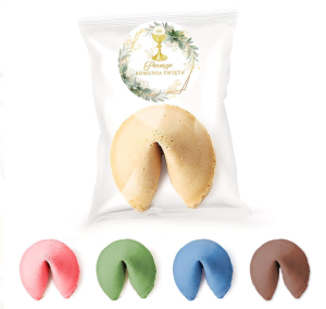 podziękowania komunijne - ciasteczka szczęścia z grafiką kielicha IHS - 10 sztuk 